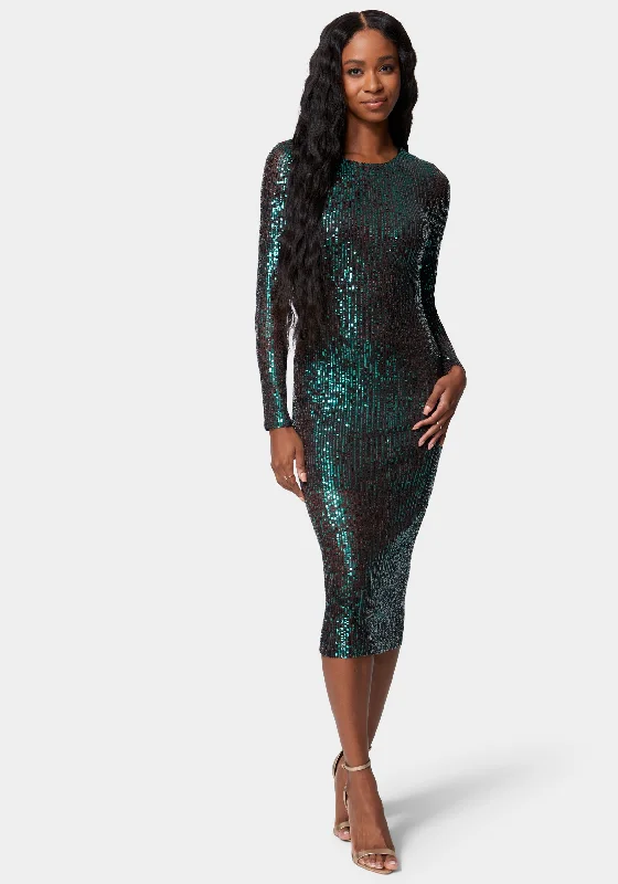 Little Black Women Dress with Sequins for a Glamorous Night OutSequin Cowl Back Midi Dress