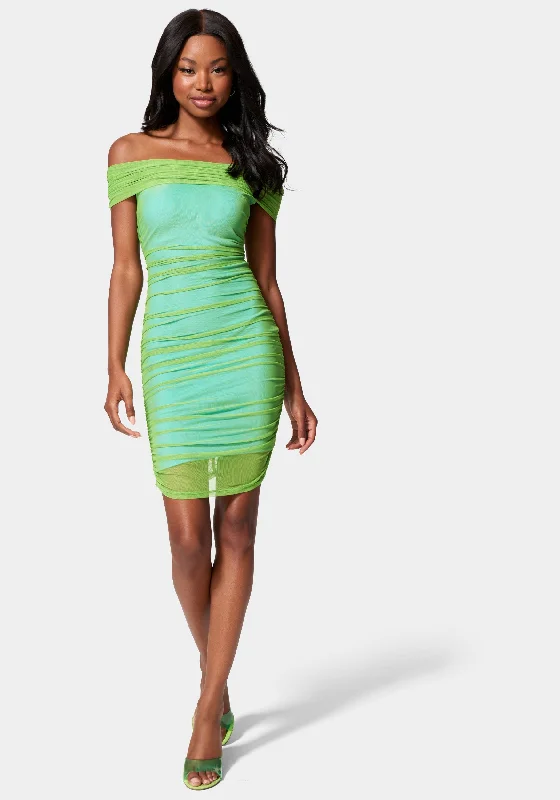 Strapless Women Dress with a Built - in Bra for Comfort and SupportShirred Mesh Midi Dress