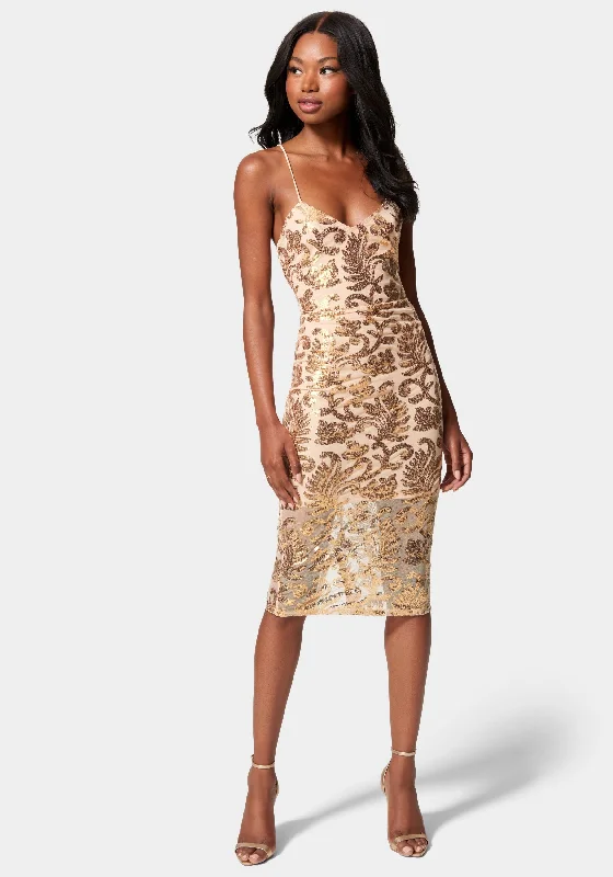 Backless Women Dress for a Sexy and Alluring Look at Evening EventsSparkle Mesh Midi Dress