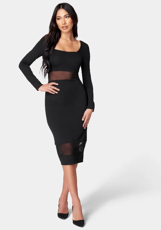 Ruffled Women Dress with Multiple Layers for a Playful and Girly StyleSquare Neck Mesh Inset Dress