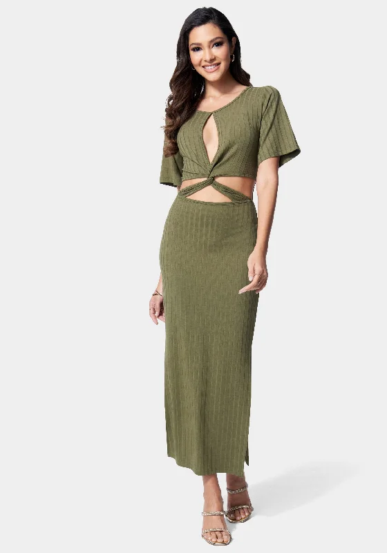 Off - the - Shoulder Women Dress for a Romantic and Feminine LookStrappy Cutout Knit Midi Dress