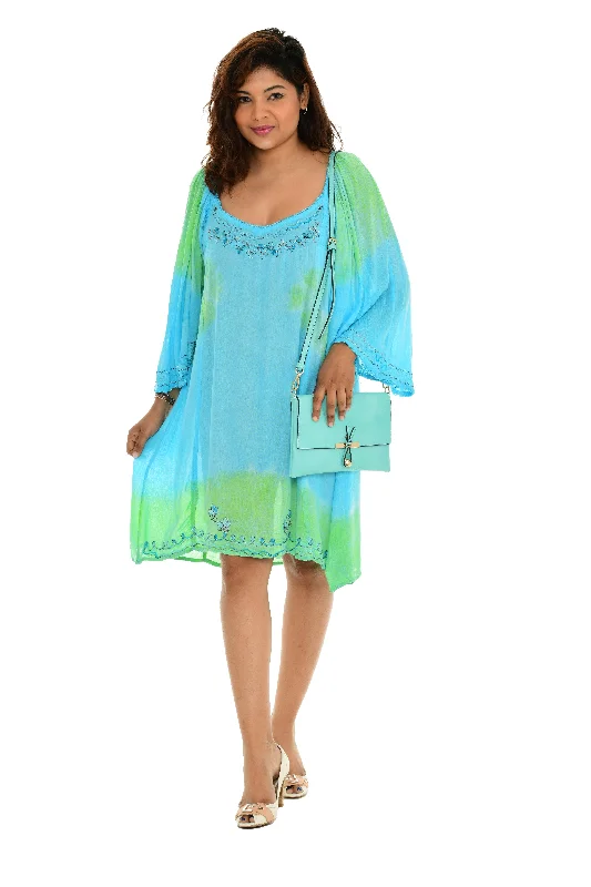 Ruffled Women Dress with Multiple Layers for a Playful and Girly StyleTie-Dye Short Sleeves Mid Rayon Sundress