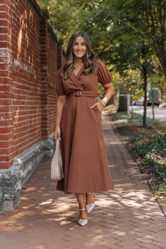 Mini Women Dress with a Short Hem for a Young and Trendy StyleTrue Autumn Brown Belted Midi Dress