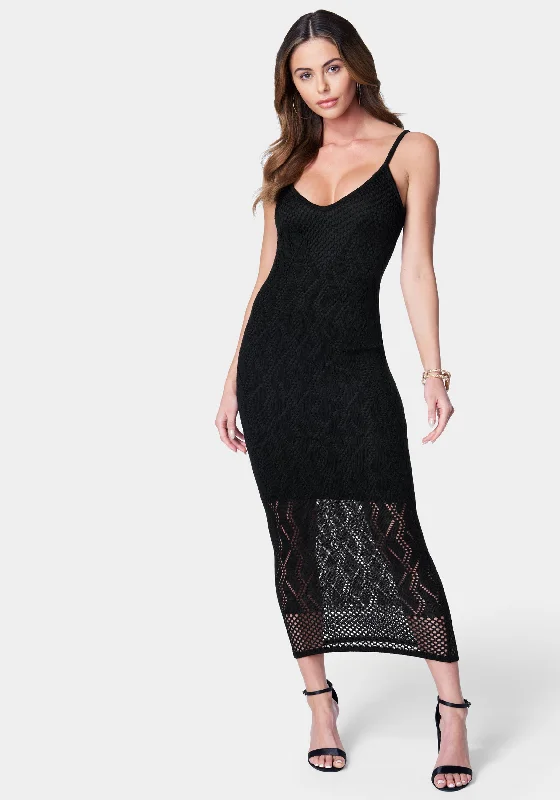 Strapless Women Dress with a Built - in Bra for Comfort and SupportV Neck Midi Crochet Dress