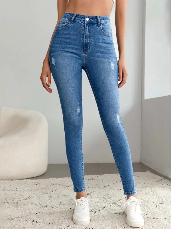 Blue Mist Raw Wash High Waist Skinny Jeans