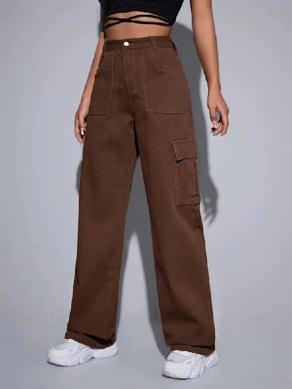 Brunette Brown Baggy Fit Cargo Jeans