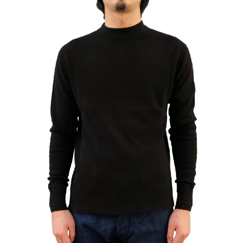 Loop & Weft Fine Aran Honeycomb Mock Neck Thermal (Black)