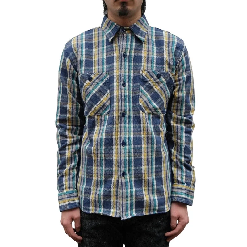 Studio D'Artisan Heavyweight Check Flannel Shirt (Blue)