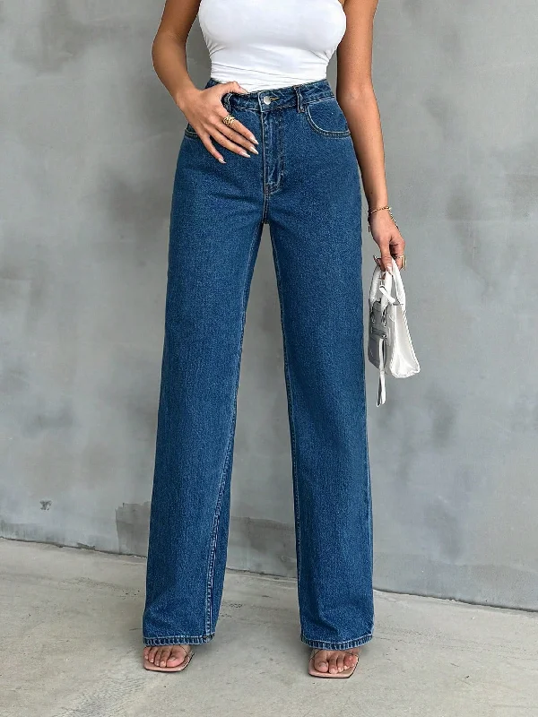 True Blue Wide Leg High Rise jeans