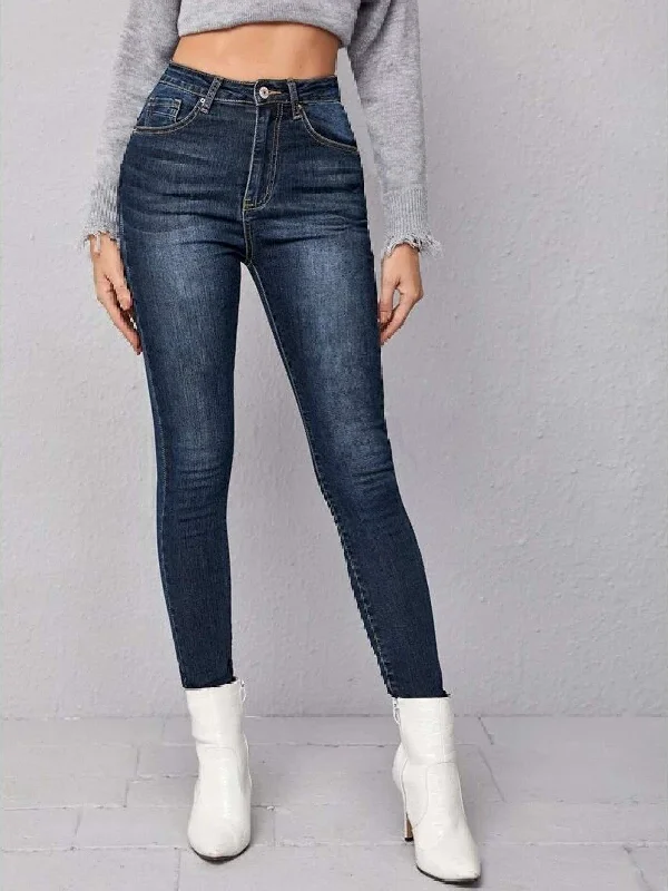 Vintage Blue Raw Wash High Waist Skinny Jeans