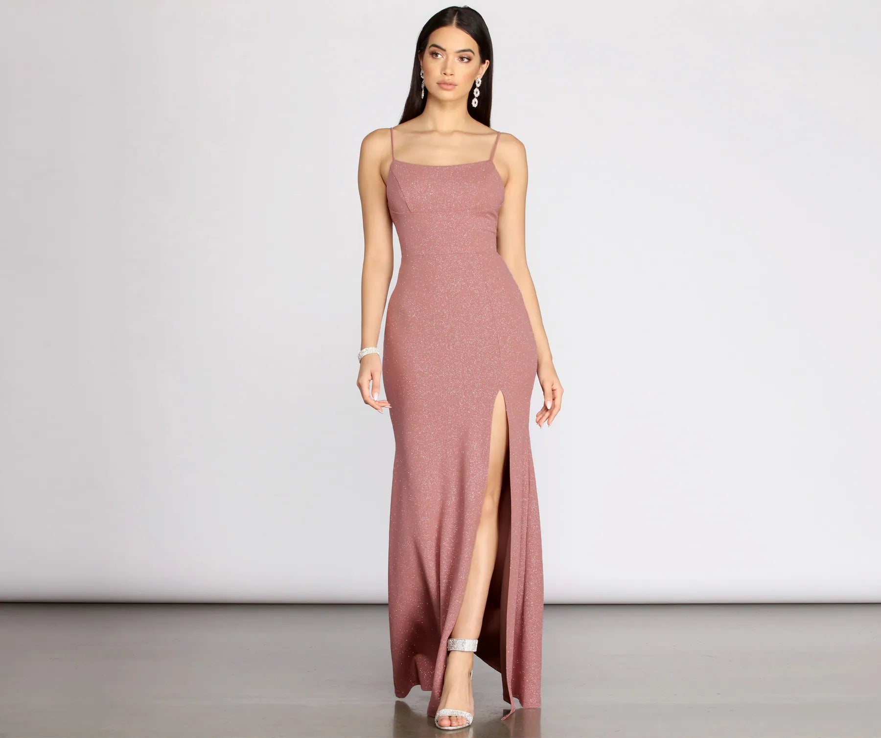 Strapless Women Dress with a Built - in Bra for Comfort and SupportAracely Glitter Crepe Mermaid Dress