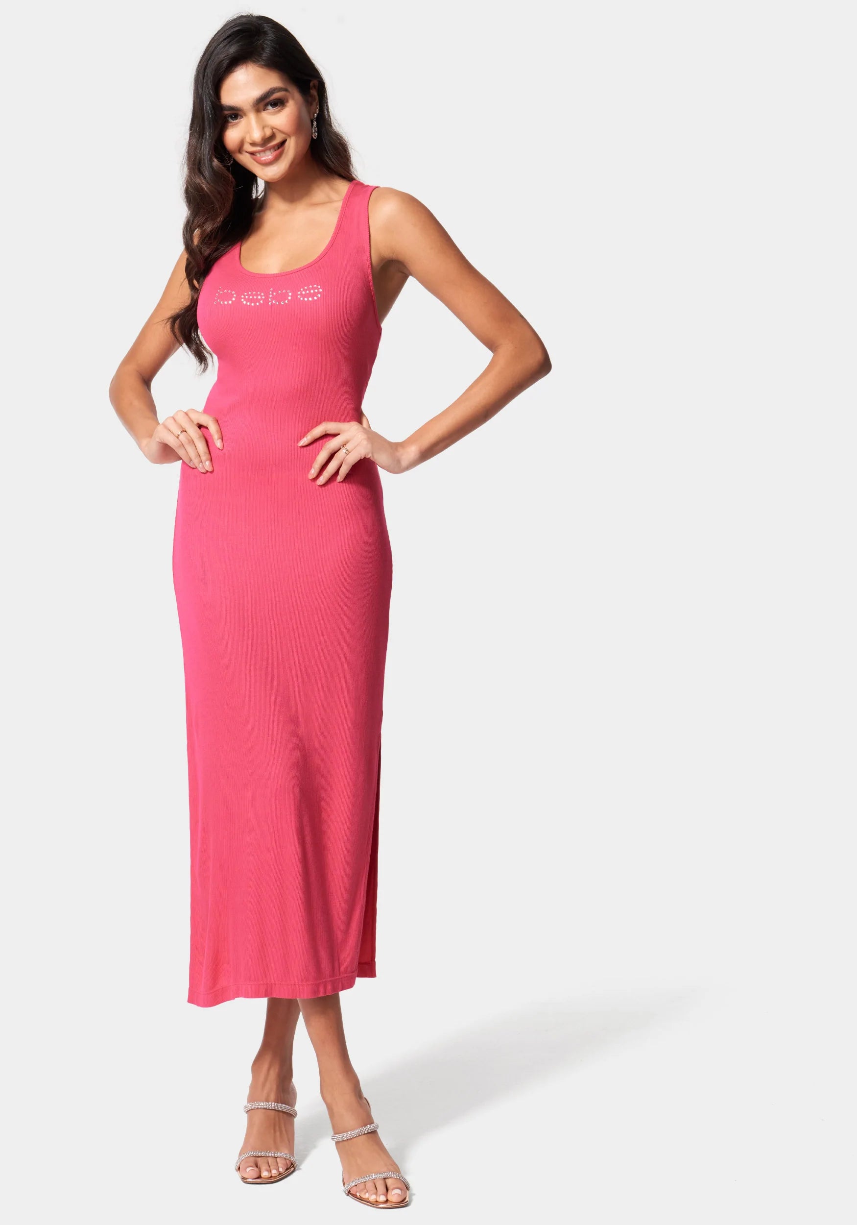 Backless Women Dress for a Sexy and Alluring Look at Evening EventsBebe Logo Rib Knit Maxi Dress