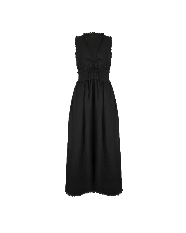 Ruffled Women Dress with Multiple Layers for a Playful and Girly StyleBENNY TIE DRESS BLACK