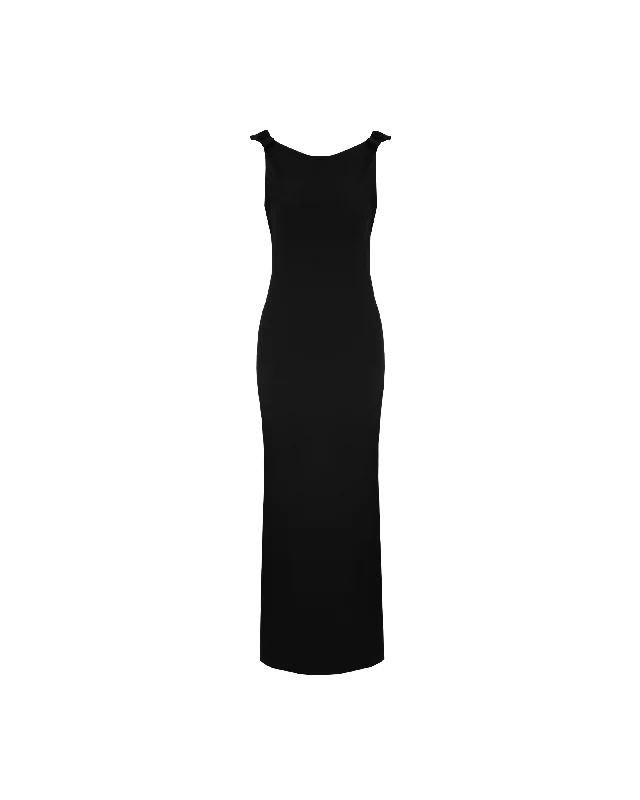 Ruffled Women Dress with Multiple Layers for a Playful and Girly StyleBLACK TIE GOWN BLACK BLACK