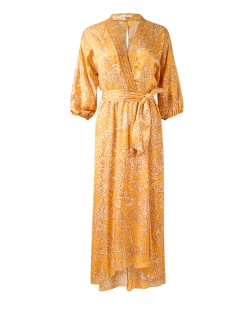 Lace - Embellished Women Dress for an Elegant and Sophisticated AppearanceCelie Yellow Print Wrap Dress