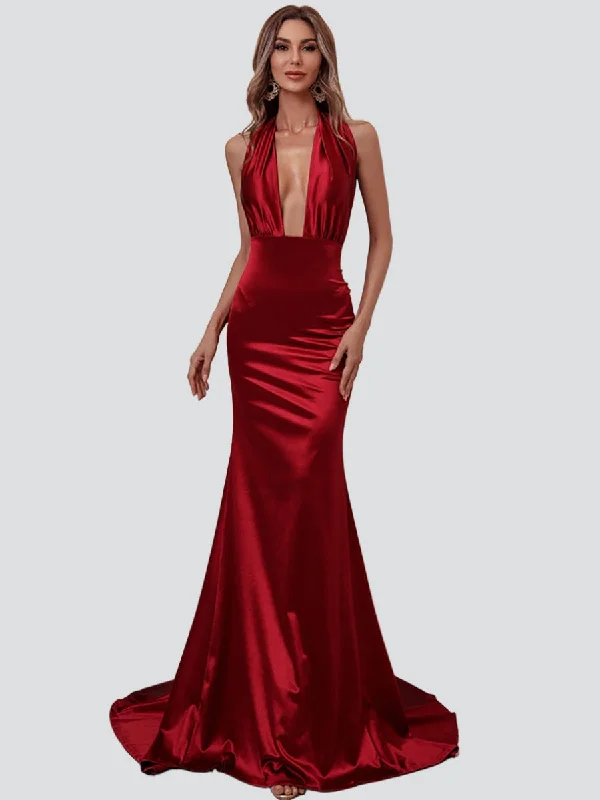 Strapless Women Dress with a Built - in Bra for Comfort and SupportConvertible Maxi Satin Dress FT5035