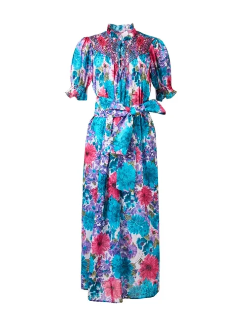 Maxi Women Dress with Floral Print for a Bohemian VibeElena Blue Floral Print Dress