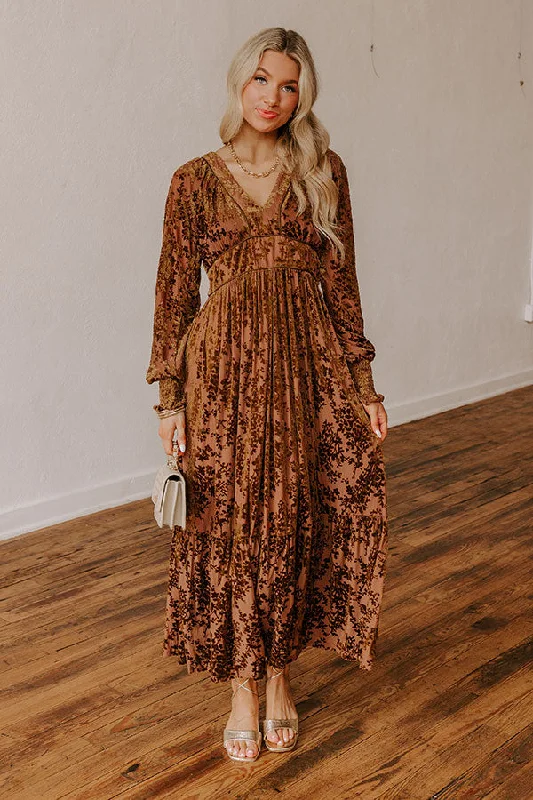 Strapless Women Dress with a Built - in Bra for Comfort and SupportEverlasting Dreams Velvet Burnout Maxi Dress in Chocolate