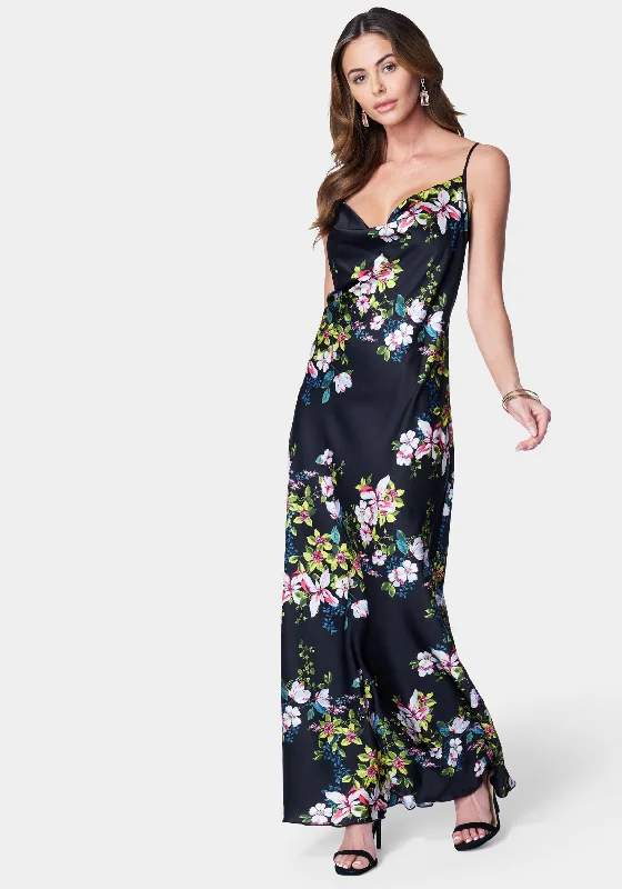 Empire Waist Women Dress to Accentuate the Bust and Conceal the WaistFloral Cowl Neck Maxi Dress