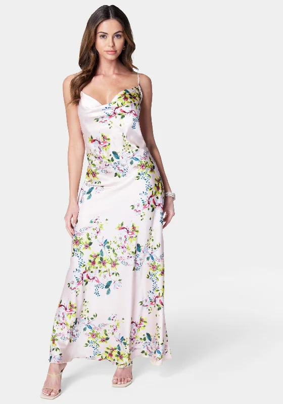 Maxi Women Dress with Floral Print for a Bohemian VibeFloral Cowl Neck Maxi Dress