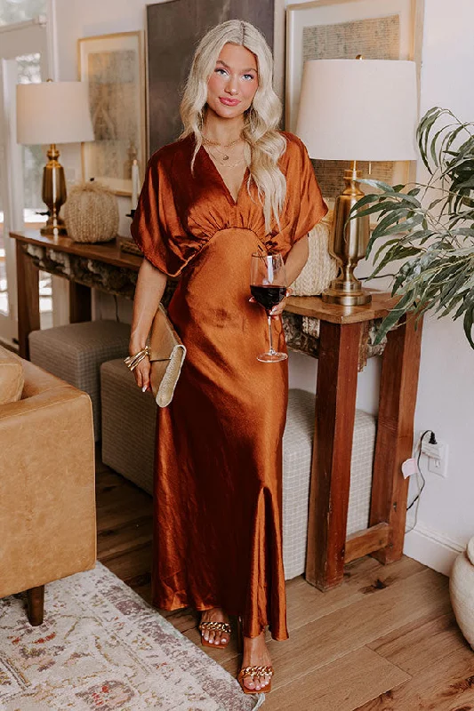 Long - Sleeve Women Dress in Velvet for a Luxurious Winter LookGala Moment Satin Maxi Dress in Dark Rust