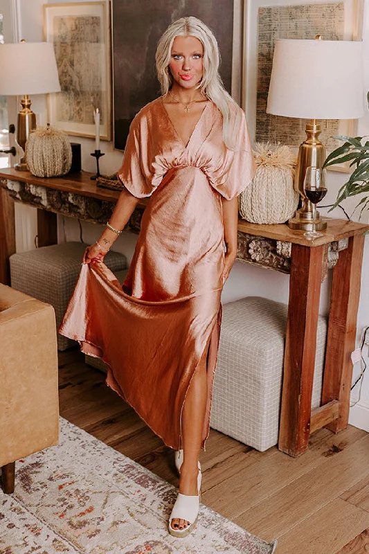 Off - the - Shoulder Women Dress for a Romantic and Feminine LookGala Moment Satin Maxi Dress in Rose Gold