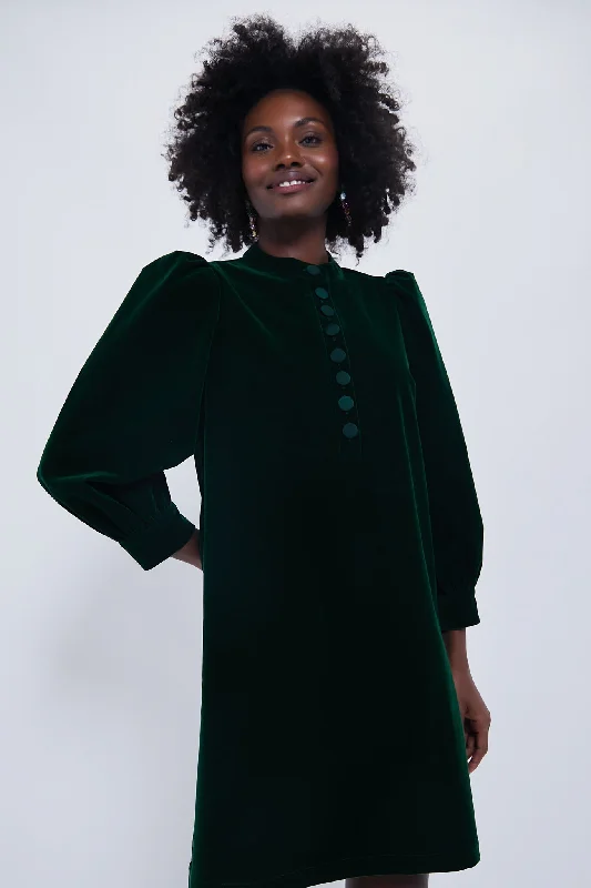 Pleated Women Dress with a Timeless and Elegant TextureHunter Green Velvet Samantha Dress