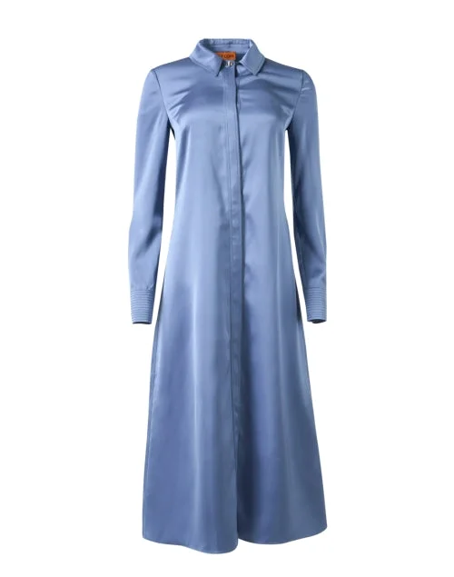 Long - Sleeve Women Dress in Velvet for a Luxurious Winter LookBlue Satin Shirt Dress