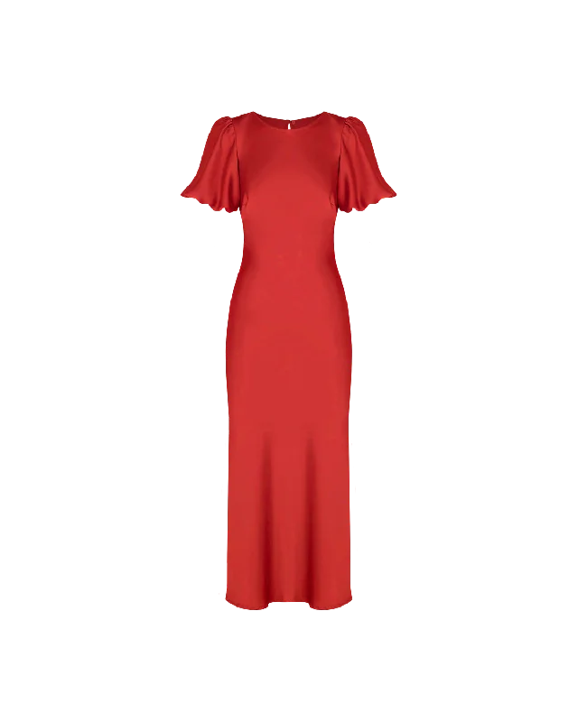 Sheath Women Dress with a Tailored Fit for a Professional LookKENDALL SATIN DRESS CHILLI