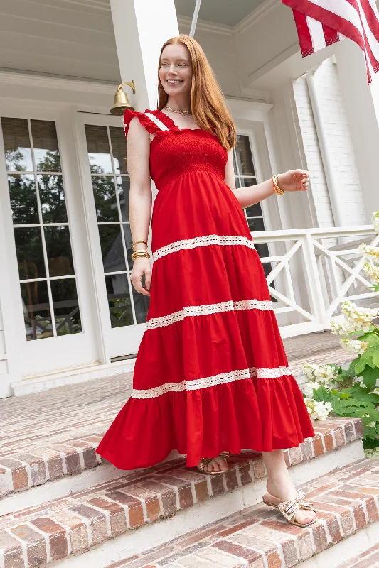 Pleated Women Dress with a Timeless and Elegant TextureLauren Dress- Red