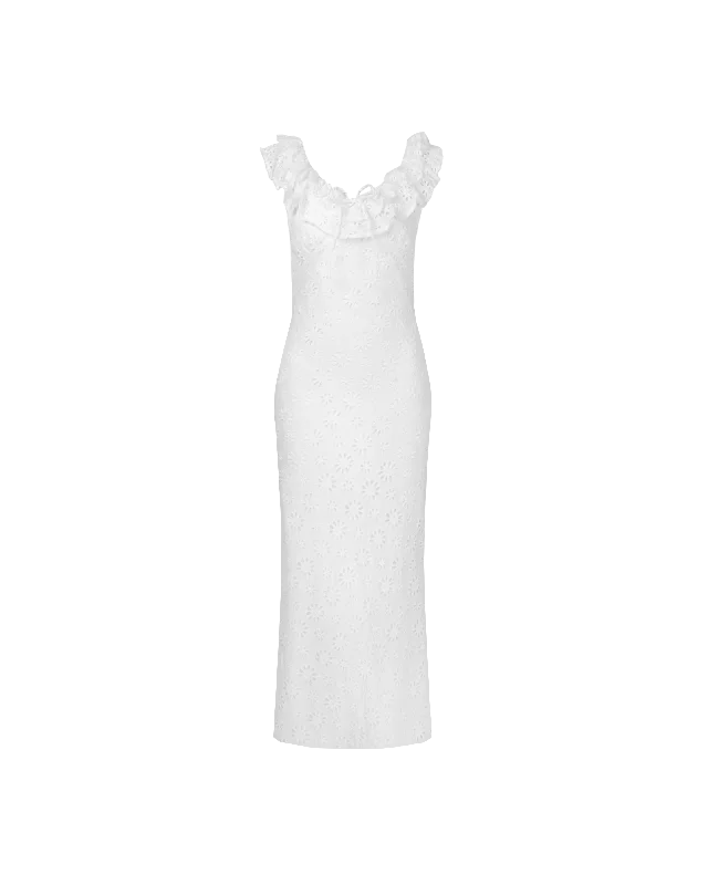 Lace - Embellished Women Dress for an Elegant and Sophisticated AppearanceLEONIE RUFFLE DRESS WHITE