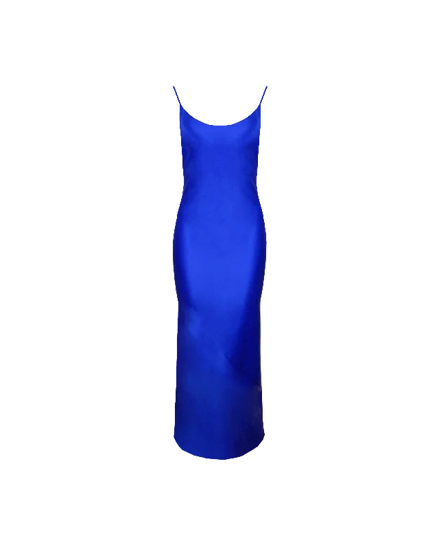 Empire Waist Women Dress to Accentuate the Bust and Conceal the WaistLOGAN SATIN SLIP SAPPHIRE