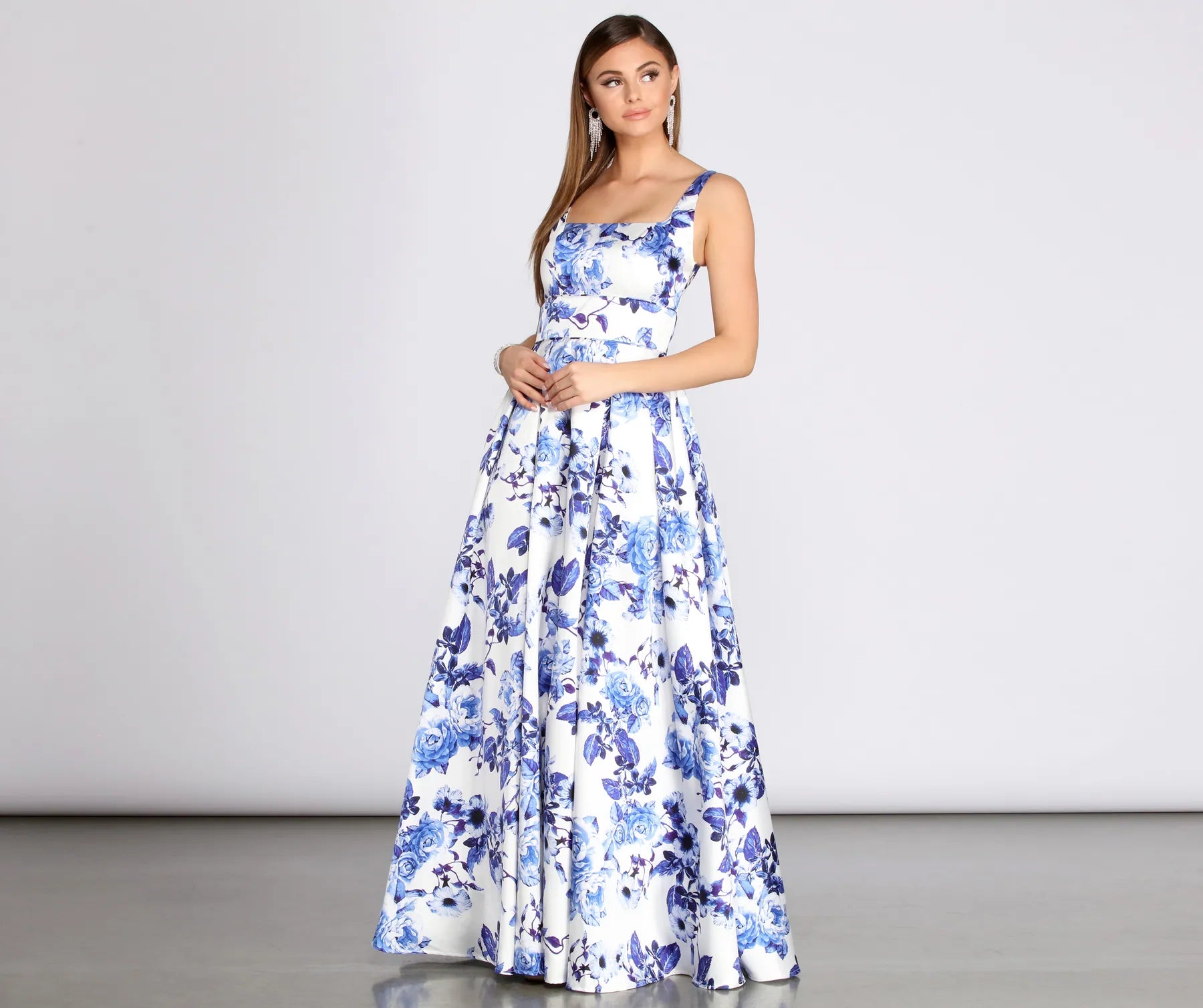 Maxi Women Dress with Floral Print for a Bohemian VibeMacy Mikado Floral Ball Gown