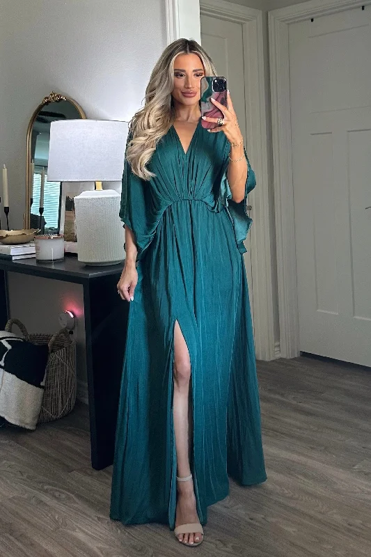 Wrap - Style Women Dress with Adjustable Fit for All Body TypesMaricela Kimono Sleeve Maxi Dress: Emerald