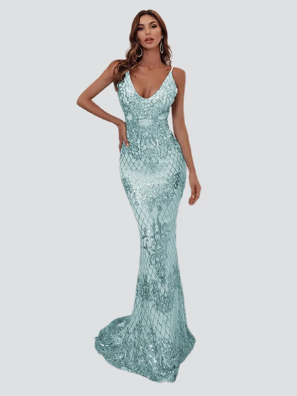 Sleeveless Women Dress in Bright Colors for Summer PartiesMermaid Spaghetti Sequin Evening Dress M0645