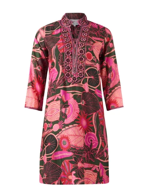 Mini Women Dress with a Short Hem for a Young and Trendy StylePink Multi Floral Print Tunic Dress