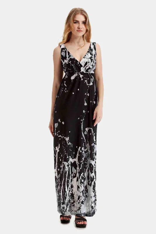 Little Black Women Dress with Sequins for a Glamorous Night OutPrinted Surplice Neck Sleeveless Maxi Dress