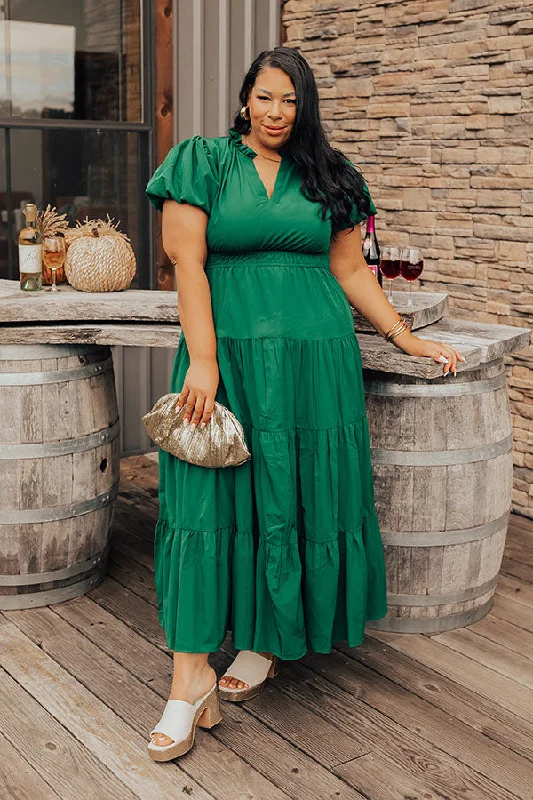 Off - the - Shoulder Women Dress for a Romantic and Feminine LookSimply Sweet Maxi Dress in Hunter Green Curves