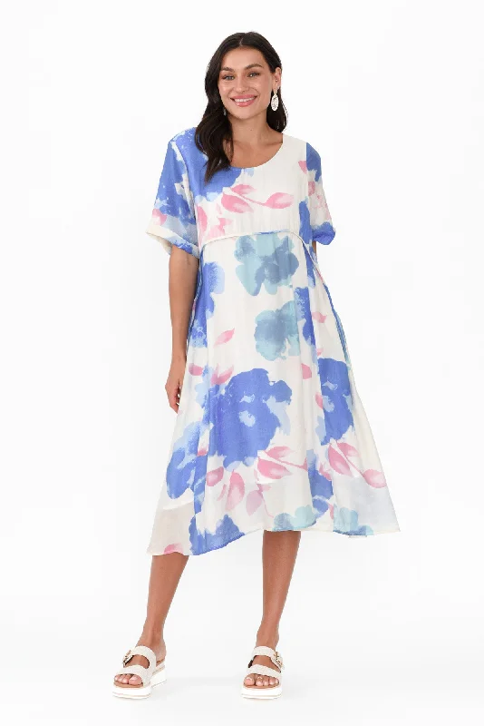 Wrap - Style Women Dress with Adjustable Fit for All Body TypesSora Blue Floral Crescent Dress