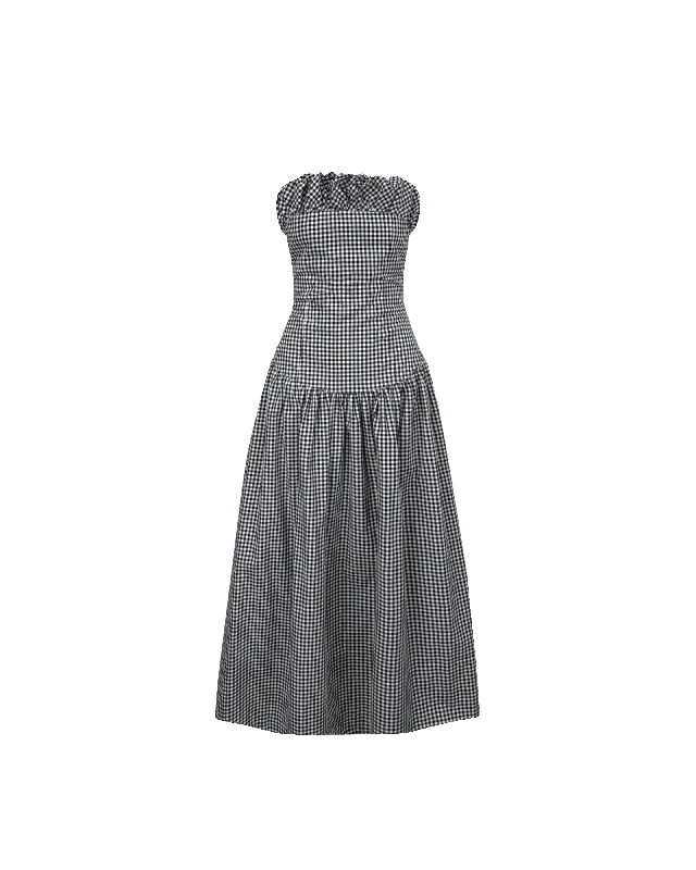 Pleated Women Dress with a Timeless and Elegant TextureSORBET DRESS BLACK GINGHAM