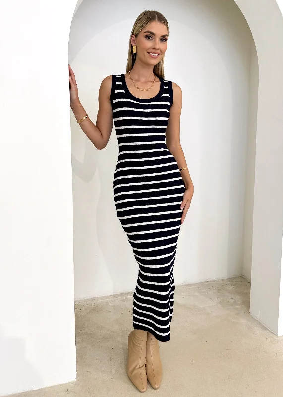 Shift Women Dress with a Simple and Classic Design for Everyday WearStella Knit Maxi Dress - Navy Stripe