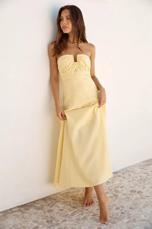 Off - the - Shoulder Women Dress for a Romantic and Feminine LookSunshine Bliss Strapless Maxi Dress Yellow