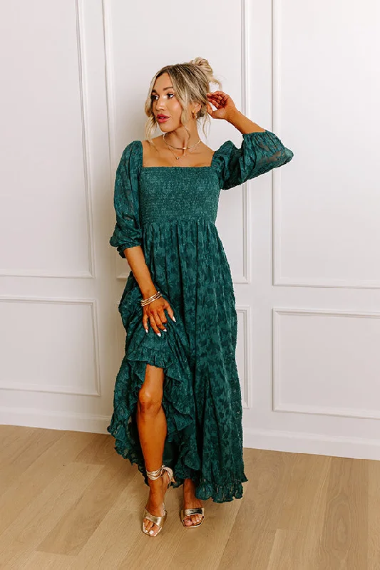 Sheath Women Dress with a Tailored Fit for a Professional LookSweetest Secret Jacquard Maxi Dress in Hunter Green