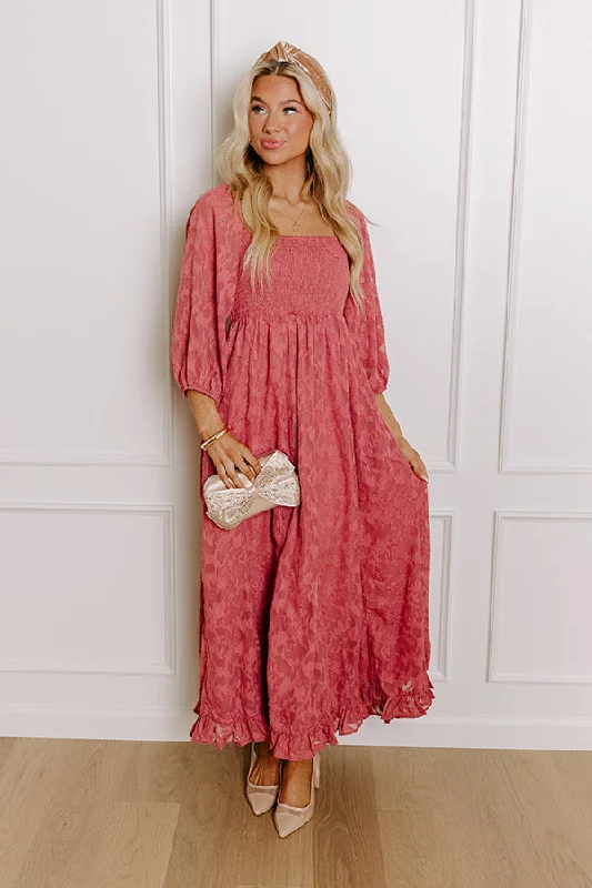 Off - the - Shoulder Women Dress for a Romantic and Feminine LookSweetest Secret Jacquard Maxi Dress in Rustic Rose