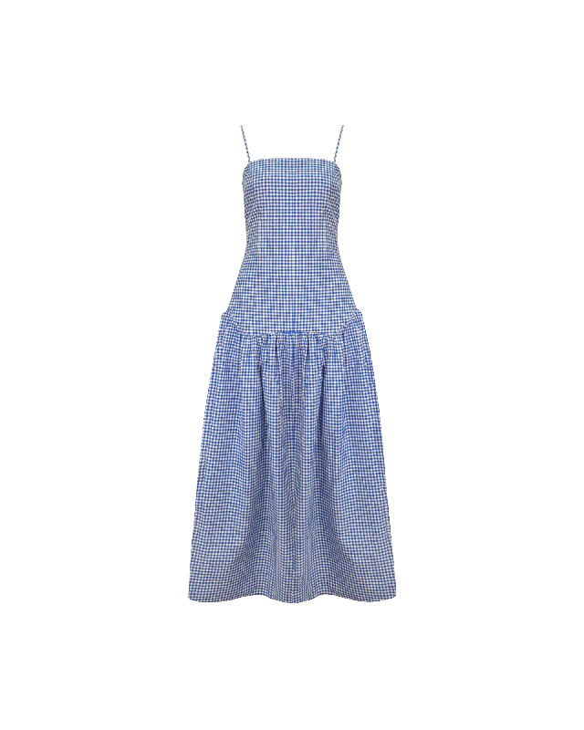 Backless Women Dress for a Sexy and Alluring Look at Evening EventsTRULLI MAXI DRESS COBALT GINGHAM