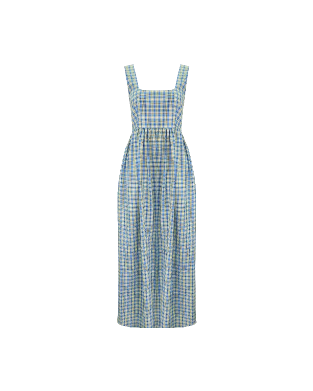 Mini Women Dress with a Short Hem for a Young and Trendy StyleTULIP MAXI DRESS BLUE YELLOW CHECK