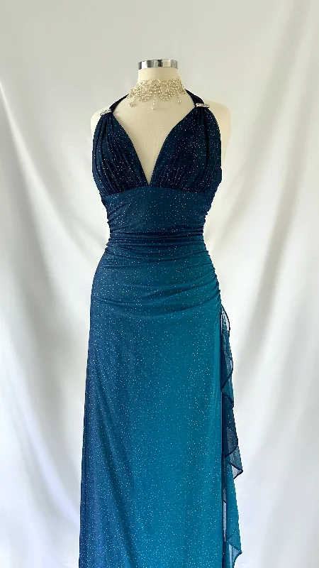 Ball Gown Women Dress with a Full Skirt for a Princess - like LookTURQUOISE MIDNIGHT SHIMMER OMBRÉ HALTER GOWN