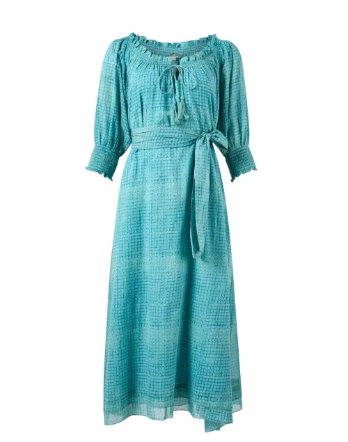 Empire Waist Women Dress to Accentuate the Bust and Conceal the WaistTurquoise Mosaic Print Dress