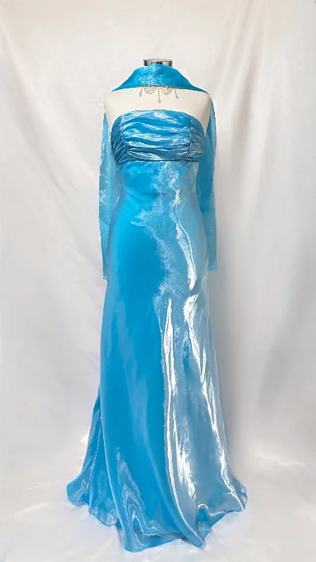 Backless Women Dress for a Sexy and Alluring Look at Evening EventsCRYSTAL BLUE WATERS IRIDESCENT STRAPLESS GOWN