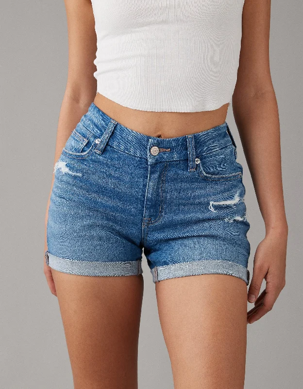 Tie - Waist Women Shorts for a Customizable FitAE Next Level Curvy V-Rise Ripped Denim Midi Short